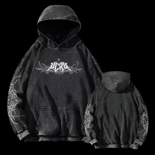 Tribal Echo Oversized Hoodie – Black Gothic Statement