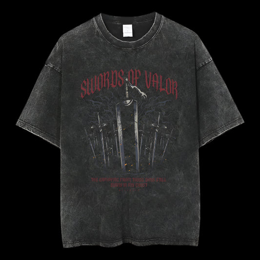 Swords of Valor Oversized Vintage T-Shirt – Faded Red