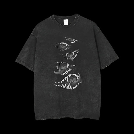 Dark Fangs Oversized Vintage T-Shirt – Venom Print Edition