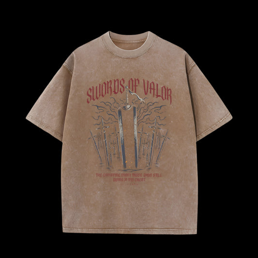 Swords of Valor Oversized Vintage T-Shirt – Faded Red