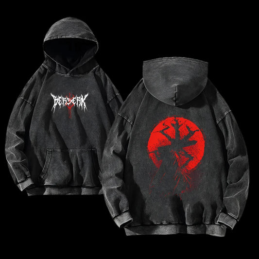Red Vein Oversized Hoodie – Washed Gothic Streetwear