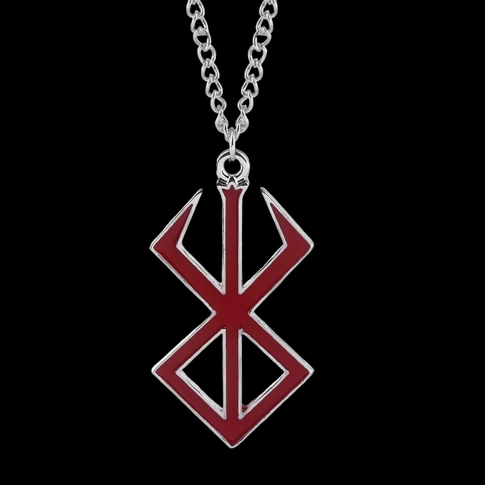 Red and silver pendant necklace on a white background