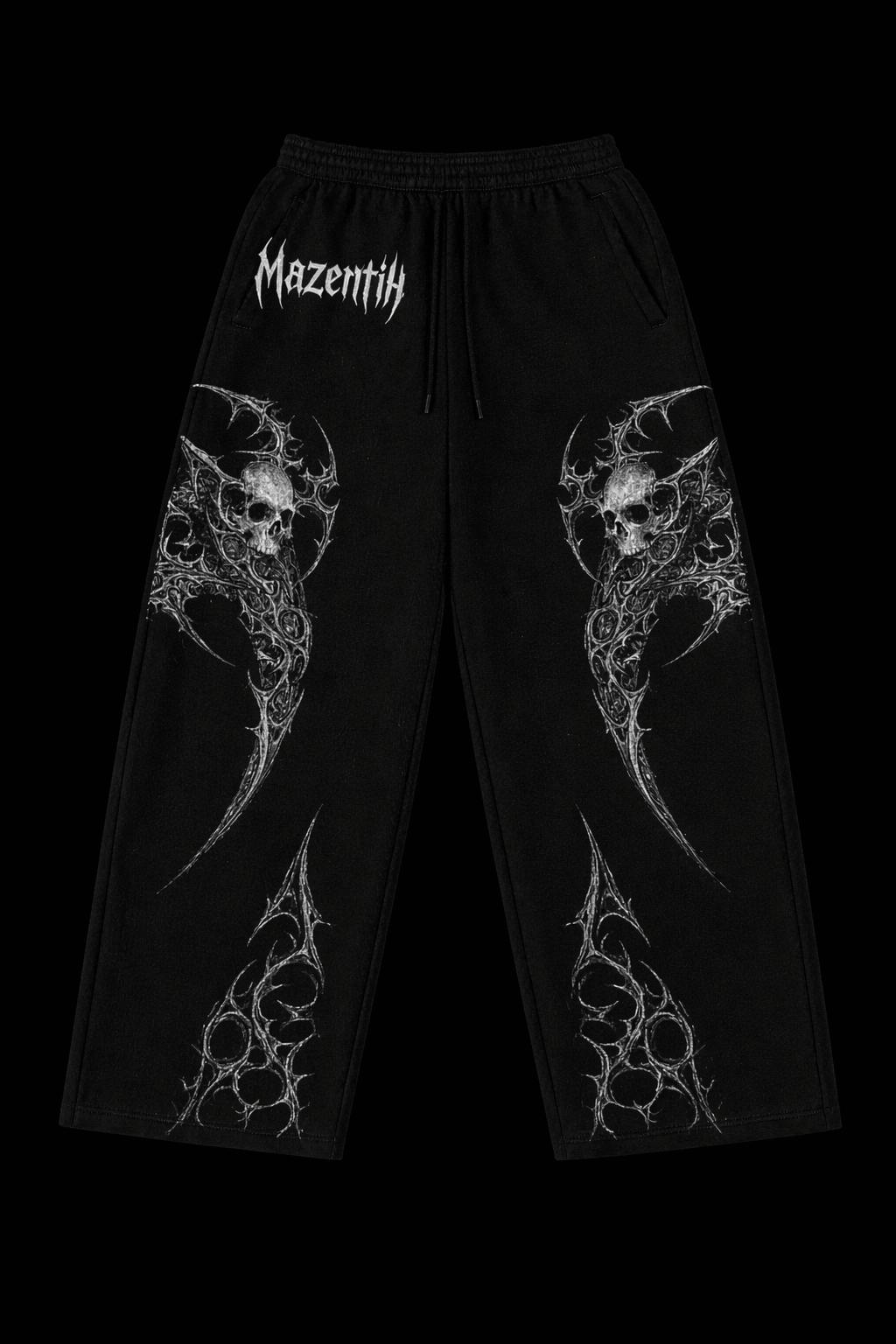 Phantom Skull Graphic Baggy Gym Pants – Men's Wide Trousers | MAZENTIH