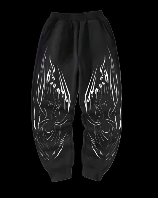 Bold Shadow Pants – Flame Graphic Joggers