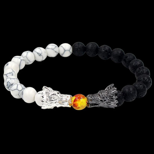 Dragon Energy Bracelet – Black Lava & Gold Charm