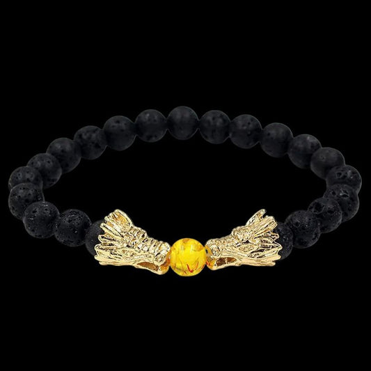 Dragon Energy Bracelet – Black Lava & Gold Charm