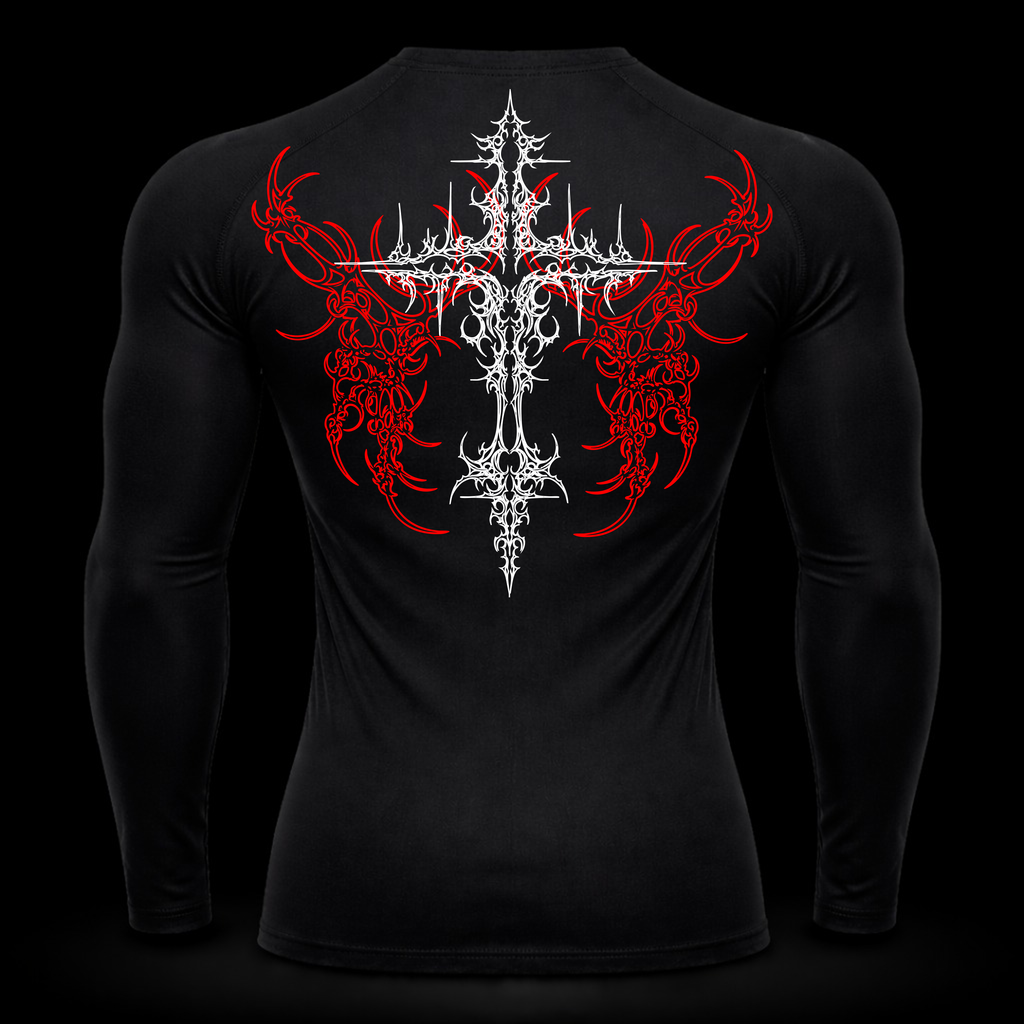 Crimson Cross Long Sleeve Compression – Athletic Fit | MAZENTIH