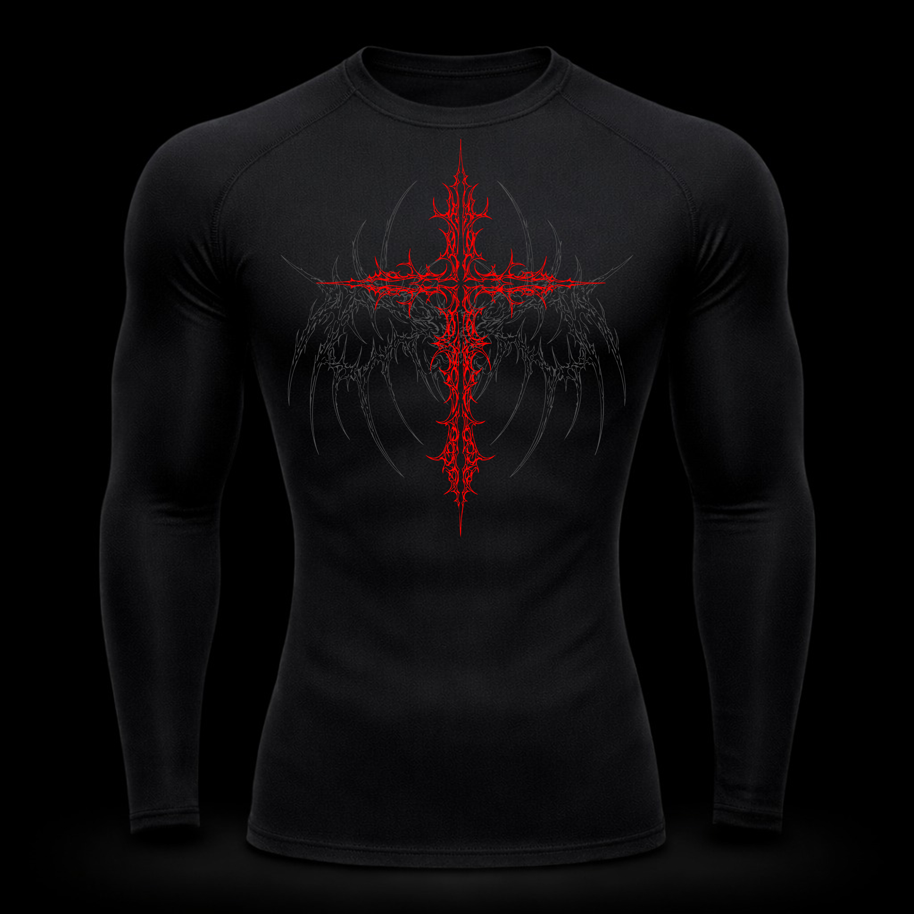 Crimson Cross Long Sleeve Compression – Athletic Fit | MAZENTIH