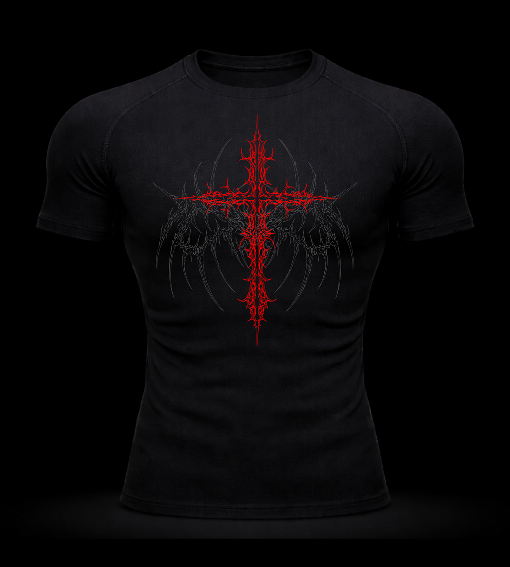Crimson Cross Compression Shirt – Athletic Fit | MAZENTIH