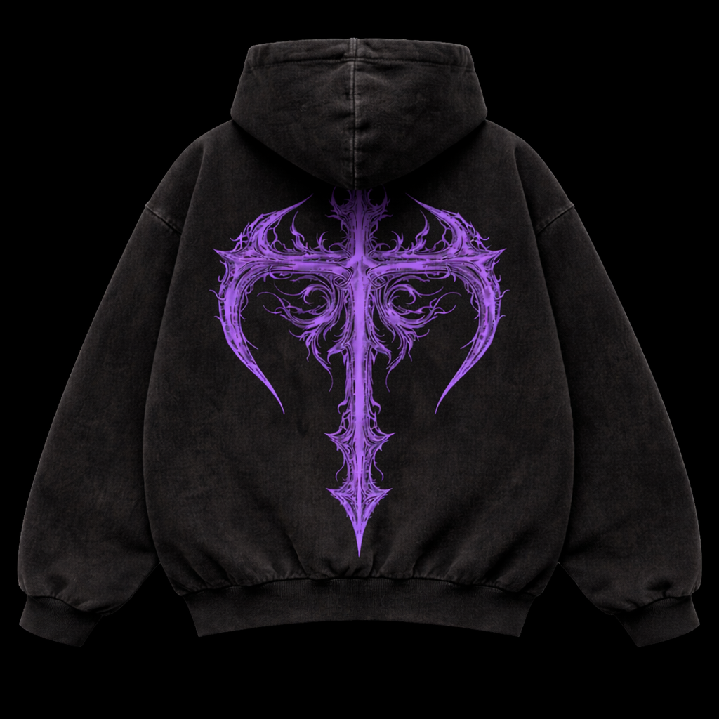 Violet Cross Vintage Hoodie – Athletic Fit |MAZENTIH