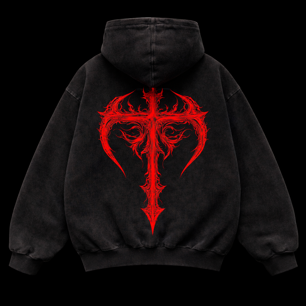 Blood Cross Vintage Hoodie – Athletic Fit |MAZENTIH
