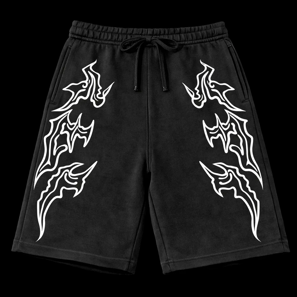 Black Flame Vintage Gym Short | MAZENTIH