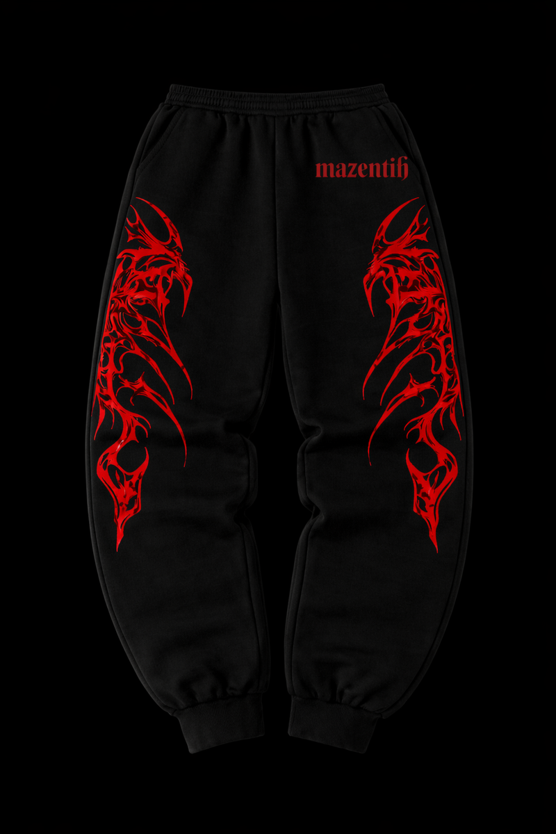 Red & Grey Flame Gym Jogger Pants | MAZENTIH