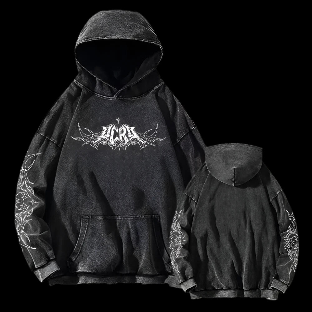 Tribal Echo Oversized Hoodie – Black Gothic Statement