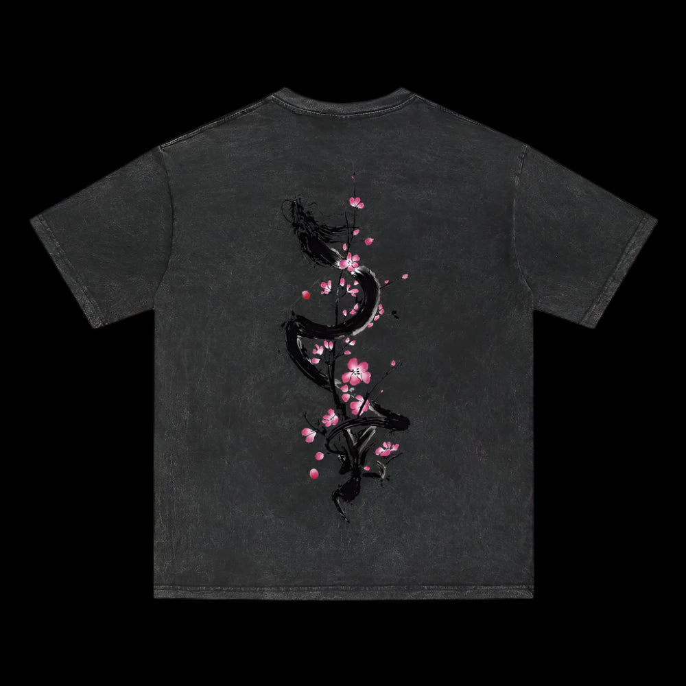 Fallen Flower Oversized Vintage T-Shirt – Black Dual Variant