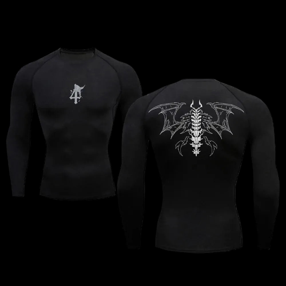 Black long-sleeve shirt with dragon design on a white background