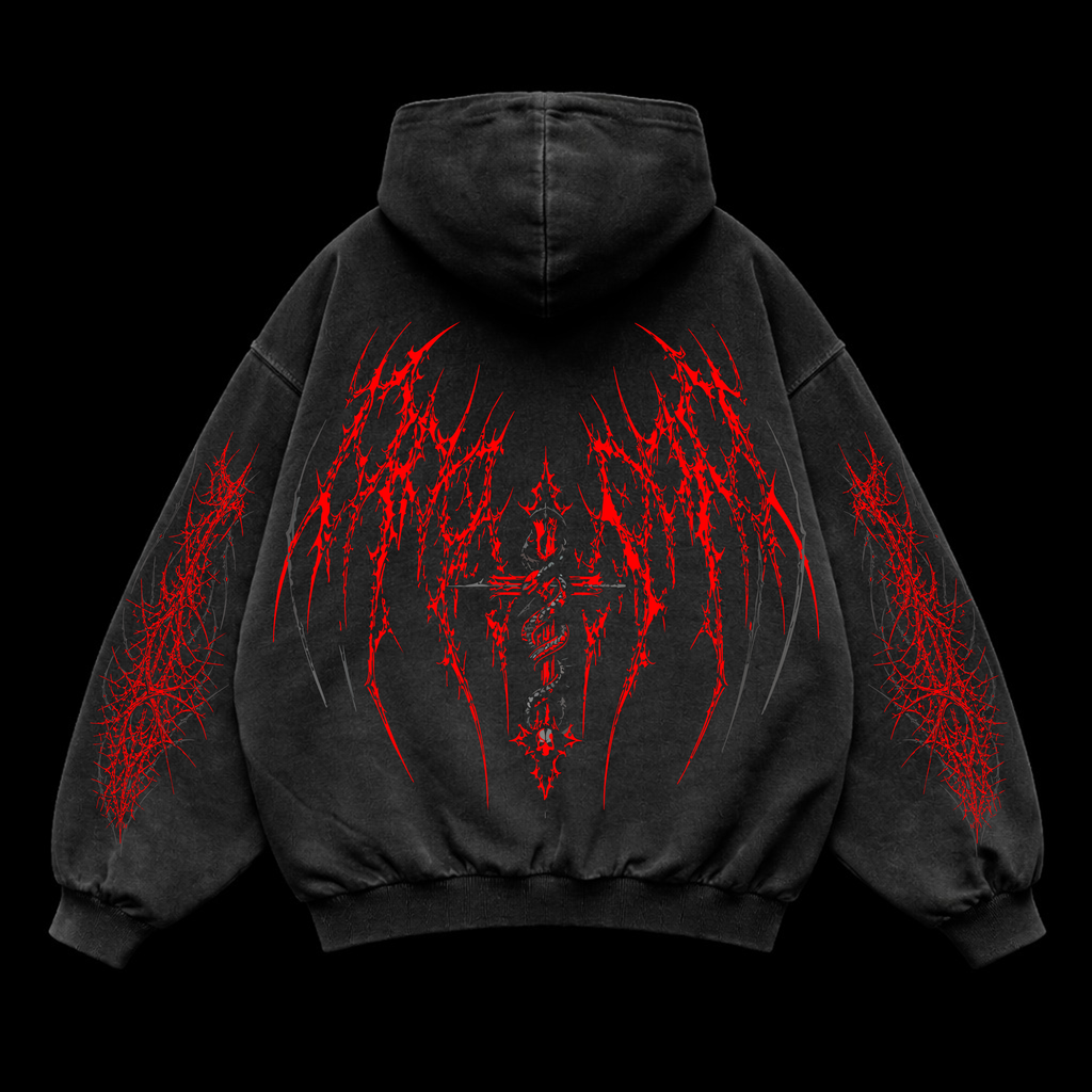 Crimson Chaos Oversized vintage Hoodie – Athletic Fit |MAZENTIH
