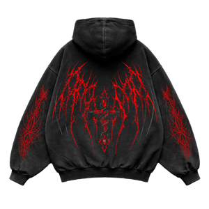 Crimson Chaos Oversized vintage Hoodie – Athletic Fit |MAZENTIH