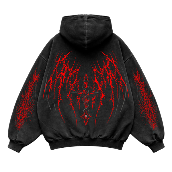 Crimson Chaos Oversized vintage Hoodie – Athletic Fit |MAZENTIH