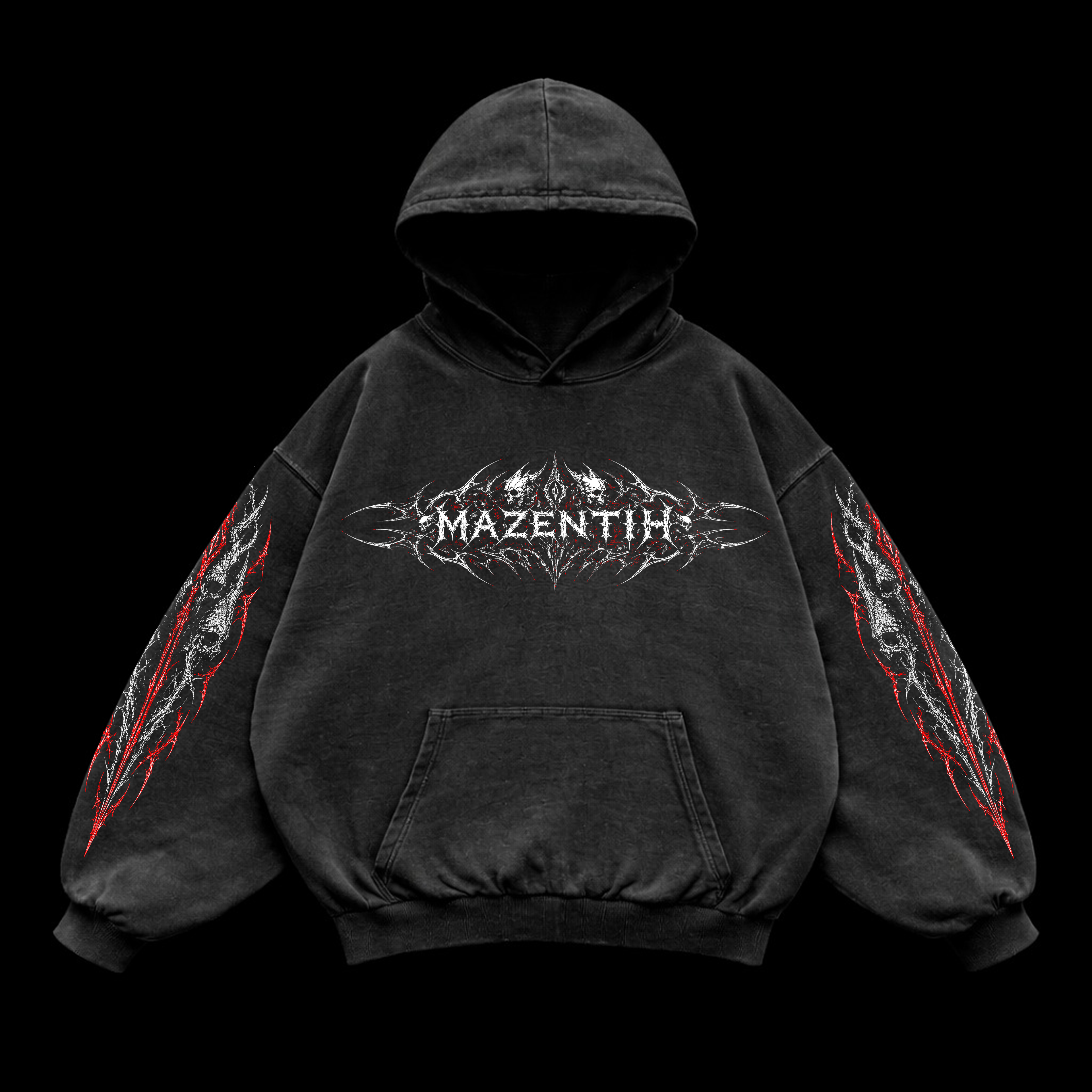 Dark Red Shadow Oversized vintage Hoodie – Athletic Fit |MAZENTIH