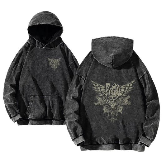 Winged Skull Oversized Vintage Hoodie