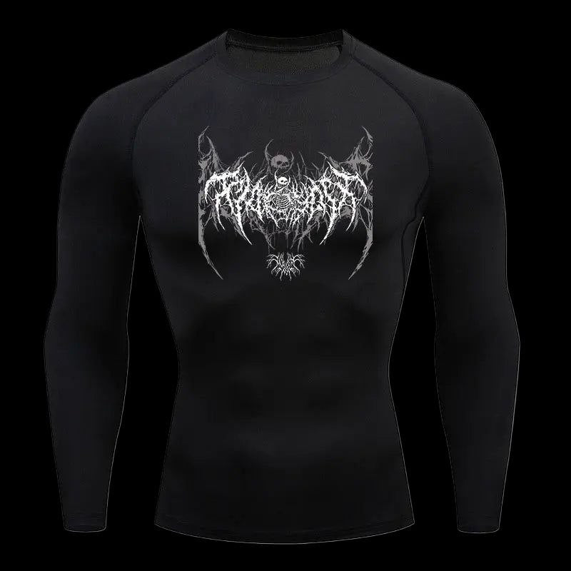 Y2K Long Sleeve Compression Shirt – Metallic Chaos Ink