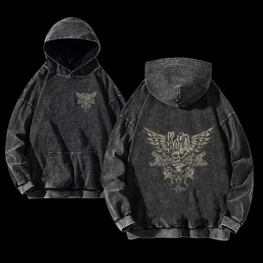 Winged Skull Oversized Vintage Hoodie