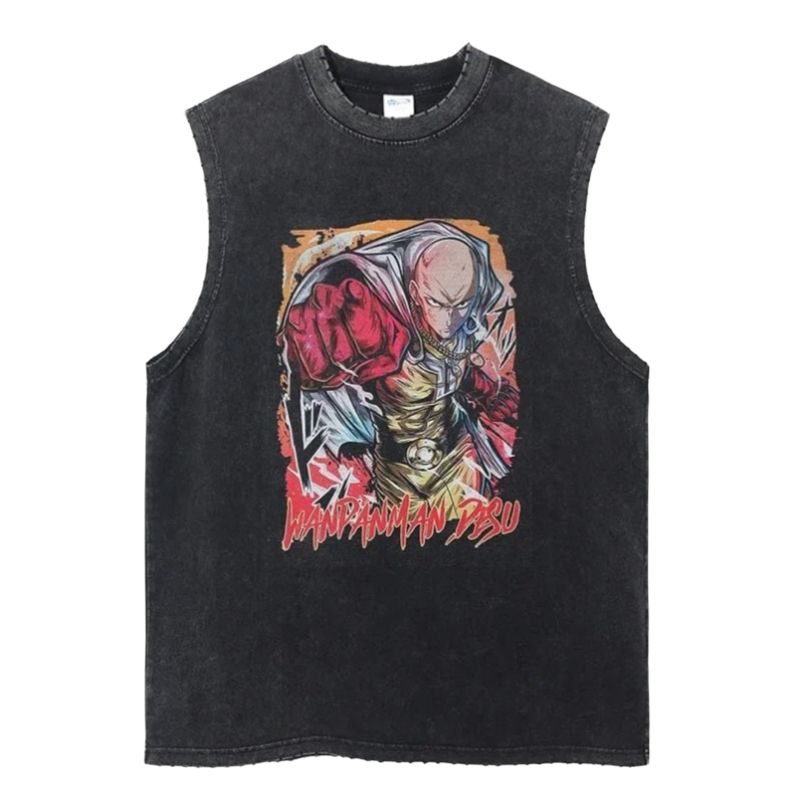 Saitama Black Vintage Tank Tops